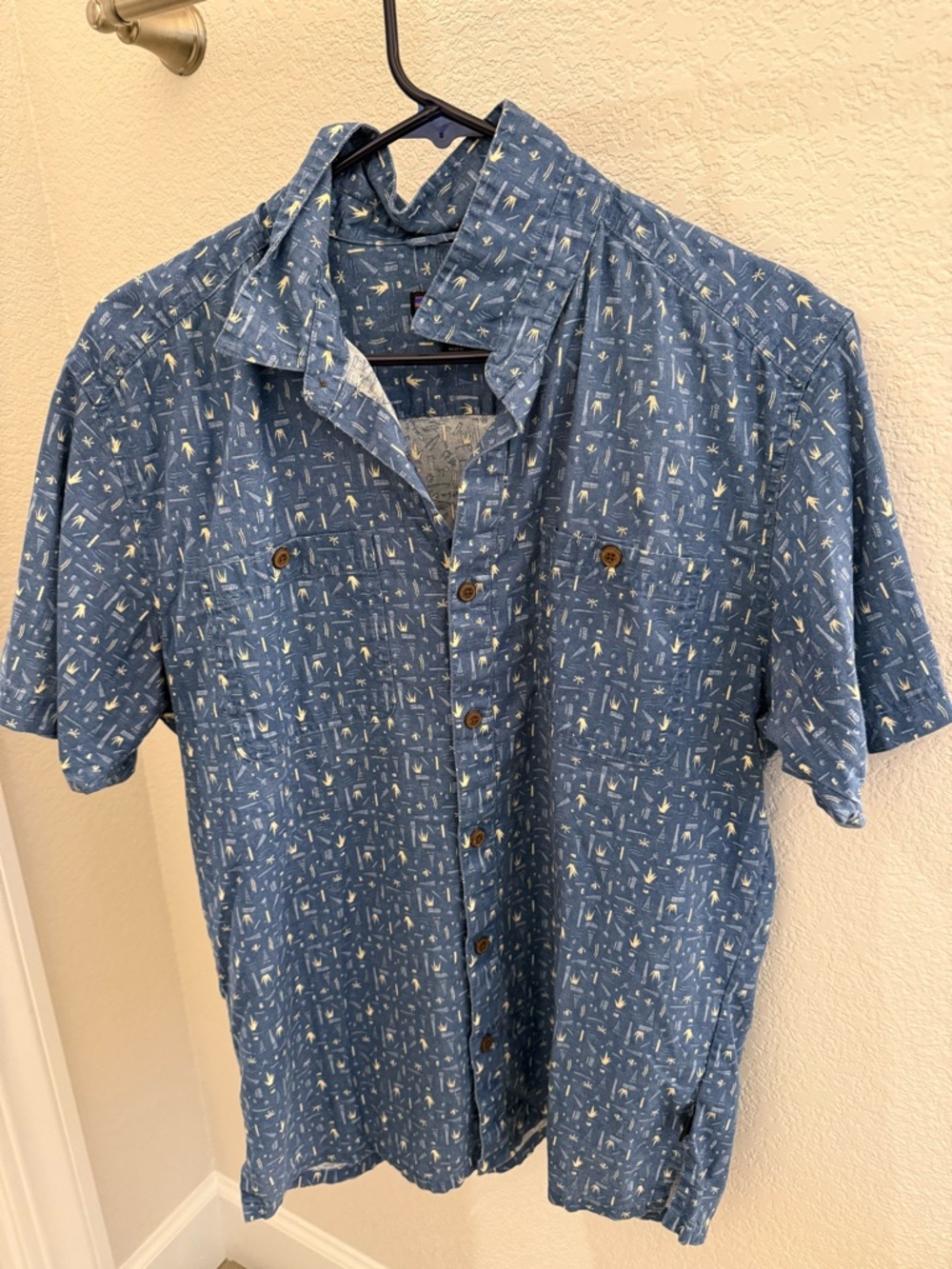 Patagonia Blue Short-Sleeve Button-Down with Print